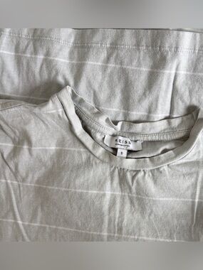 REISS Light Gray and White Striped Crewneck Tee